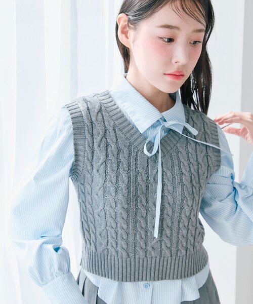 OLIVE des OLIVE（オリーブデオリーブ）の「シャツ＋ベストセット（シャツ/ブラウス・レディース・トップグレー/ネイビー/サックスブルー・FREE）」の13枚目の写真