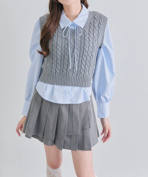 OLIVE des OLIVE（オリーブデオリーブ）の「シャツ＋ベストセット（シャツ/ブラウス・レディース・トップグレー/ネイビー/サックスブルー・FREE）」の20枚目の写真