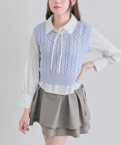 OLIVE des OLIVE（オリーブデオリーブ）の「シャツ＋ベストセット（シャツ/ブラウス・レディース・トップグレー/ネイビー/サックスブルー・FREE）」の3枚目の写真