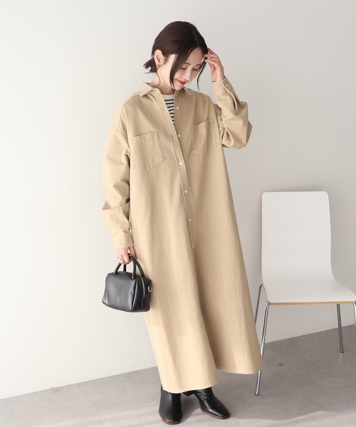 AMERICAN HOLIC(アメリカンホリック)の「デニムシャツワンピース(シャツワンピース・レディース・インディゴブルー/ライトインディゴブルー/ベージュ・L/M)」の2枚目の写真