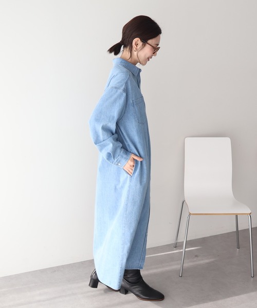 AMERICAN HOLIC(アメリカンホリック)の「デニムシャツワンピース(シャツワンピース・レディース・インディゴブルー/ライトインディゴブルー/ベージュ・L/M)」の6枚目の写真