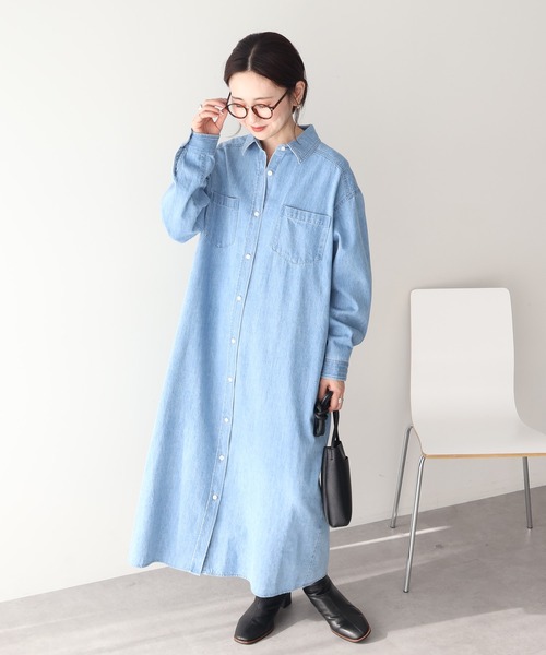 AMERICAN HOLIC(アメリカンホリック)の「デニムシャツワンピース(シャツワンピース・レディース・インディゴブルー/ライトインディゴブルー/ベージュ・L/M)」の7枚目の写真