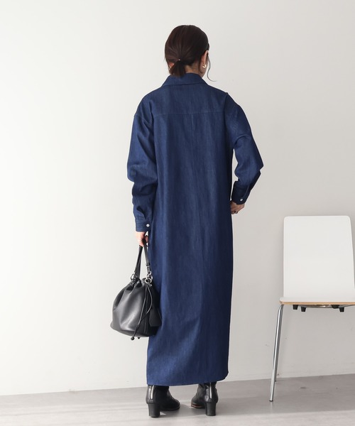 AMERICAN HOLIC(アメリカンホリック)の「デニムシャツワンピース(シャツワンピース・レディース・インディゴブルー/ライトインディゴブルー/ベージュ・L/M)」の9枚目の写真
