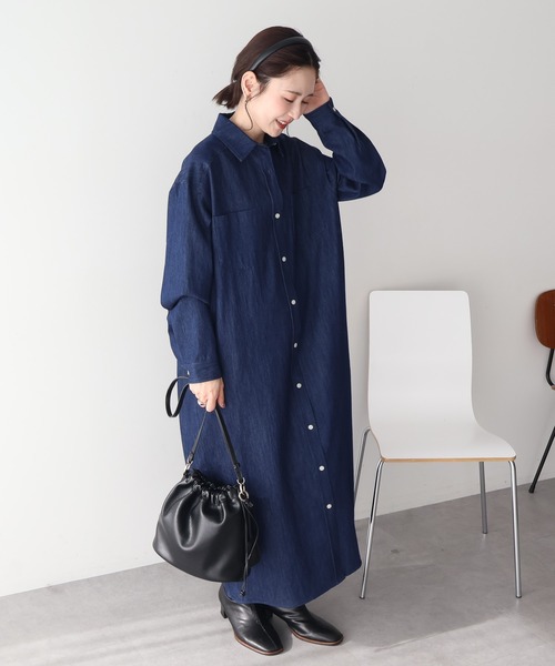 AMERICAN HOLIC(アメリカンホリック)の「デニムシャツワンピース(シャツワンピース・レディース・インディゴブルー/ライトインディゴブルー/ベージュ・L/M)」の10枚目の写真