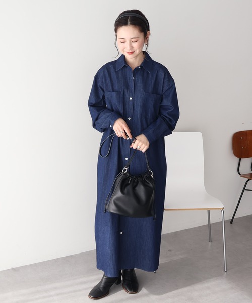 AMERICAN HOLIC(アメリカンホリック)の「デニムシャツワンピース(シャツワンピース・レディース・インディゴブルー/ライトインディゴブルー/ベージュ・L/M)」の11枚目の写真