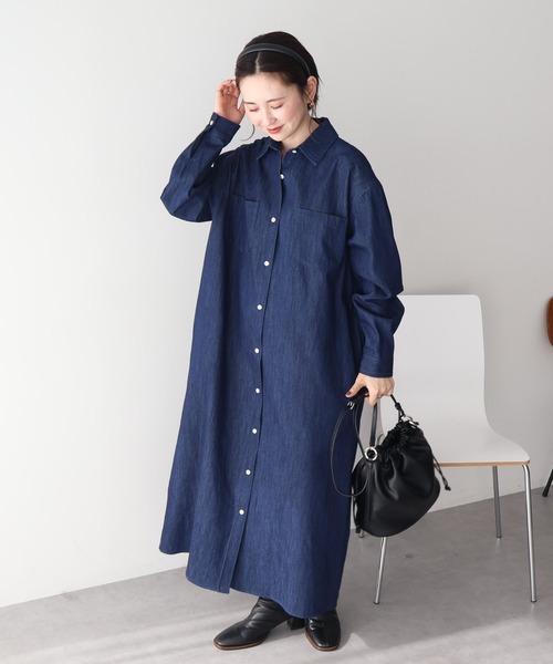 AMERICAN HOLIC(アメリカンホリック)の「デニムシャツワンピース(シャツワンピース・レディース・インディゴブルー/ライトインディゴブルー/ベージュ・L/M)」の12枚目の写真