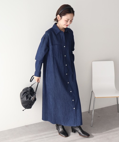 AMERICAN HOLIC(アメリカンホリック)の「デニムシャツワンピース(シャツワンピース・レディース・インディゴブルー/ライトインディゴブルー/ベージュ・L/M)」の15枚目の写真