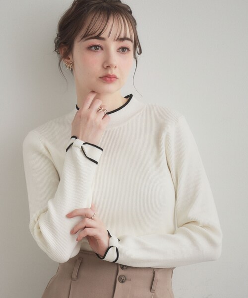 couture brooch（クチュールブローチ）の「【洗える・着映え】袖リボン リブニット（ニット/セーター・レディース・サックスブルー/オフホワイト/ネイビー/ナチュラル・38/36/42/40）」の13枚目の写真