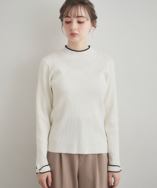 couture brooch（クチュールブローチ）の「【洗える・着映え】袖リボン リブニット（ニット/セーター・レディース・サックスブルー/オフホワイト/ネイビー/ナチュラル・38/36/42/40）」の11枚目の写真