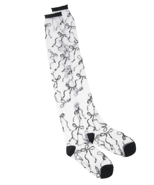 Candy Stripper（キャンディストリッパー）の「FULL OF RIBBON SHEER KNEE HIGH ソックス（ソックス/靴下・レディース・ブラック/ライトブルー/ピンク・FREE）」の2枚目の写真