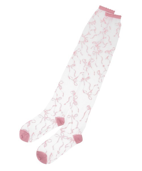 Candy Stripper（キャンディストリッパー）の「FULL OF RIBBON SHEER KNEE HIGH ソックス（ソックス/靴下・レディース・ブラック/ライトブルー/ピンク・FREE）」の4枚目の写真