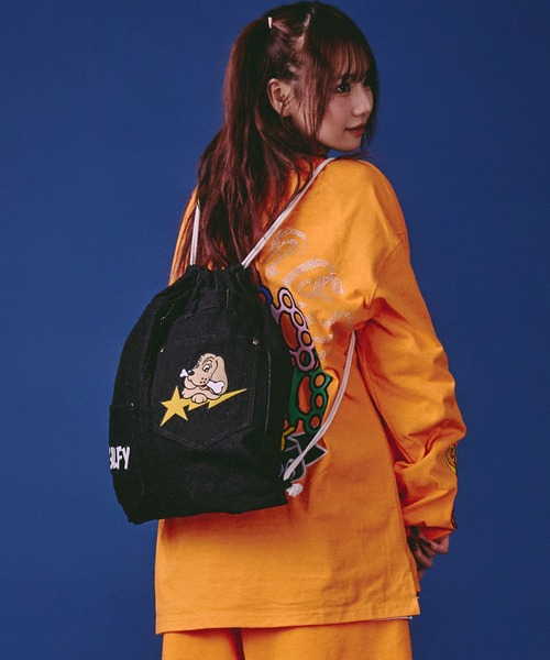 GALFY(ガルフィー)の「GALFY(ガルフィー)星のわんちゃんリメイクナップサック/手提げ付き/ポケットデザイン/ブラックデニム/カモフラ(バックパック/リュック・メンズ・カモフラージュ/ブラック系その他・FREE)」の8枚目の写真