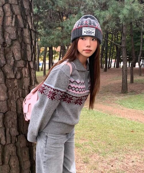 NONLOCAL（ノンローカル）の「Snowflake Jacquard Collar Wool Knit - Grey（ニット/セーター・レディース・その他・FREE）」の4枚目の写真