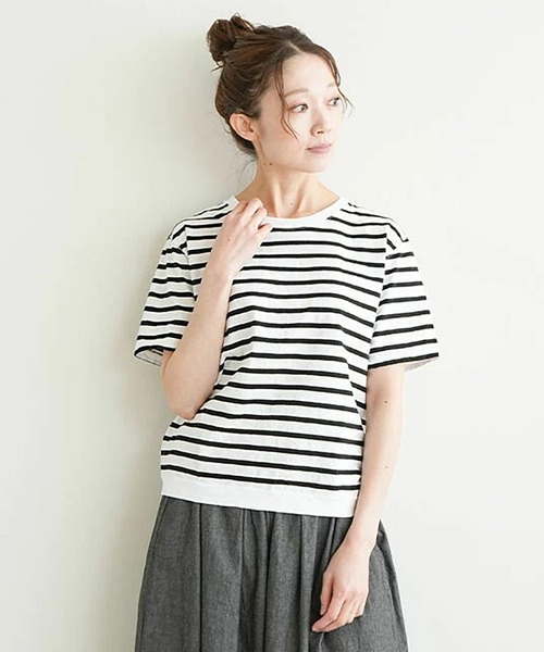 SOLAMONAT(ソラモナ)の「パフ天竺ボーダー リブベーシック T(Tシャツ/カットソー・レディース・ブラック×ホワイト/グレー×ホワイト/ホワイト×ブラック/ホワイト×グレー・S/L/M)」の5枚目の写真