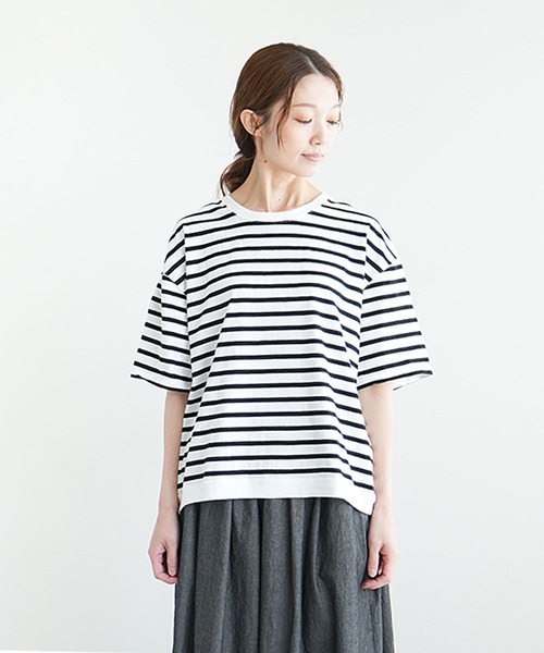SOLAMONAT(ソラモナ)の「パフ天竺ボーダー リブベーシック T(Tシャツ/カットソー・レディース・ブラック×ホワイト/グレー×ホワイト/ホワイト×ブラック/ホワイト×グレー・S/L/M)」の18枚目の写真