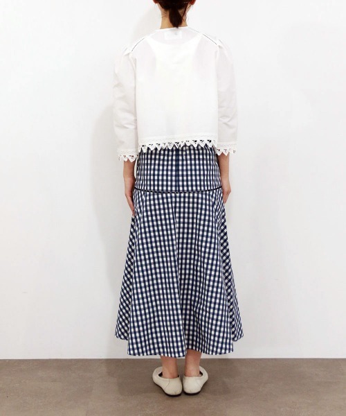 Marilyn Moon（マリリンムーン）の「gingham check embroidery skirt（スカート・レディース・ブラック×ブルー/ブラウン系その他/ホワイト×ネイビー・FREE）」の7枚目の写真