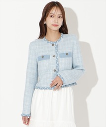 AND COUTURE（アンドクチュール）の「デニムコンビツイードジャケット（ノーカラージャケット）」