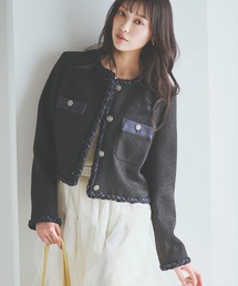 AND COUTURE（アンドクチュール）の「デニムコンビツイードジャケット（ノーカラージャケット）」