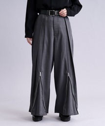 フロントジップタックワイドパンツ