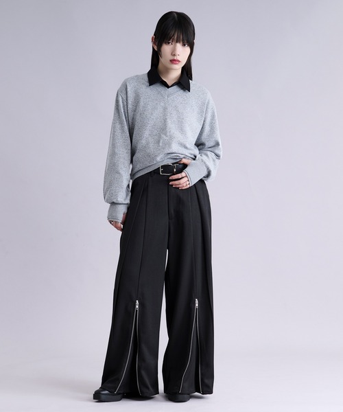 Ellno Loset(エルノロゼット)の「フロントジップタックワイドパンツ(スラックス・メンズ・チャコール/ブラック・X-SMALL/SMALL/MEDIUM/LARGE)」の8枚目の写真