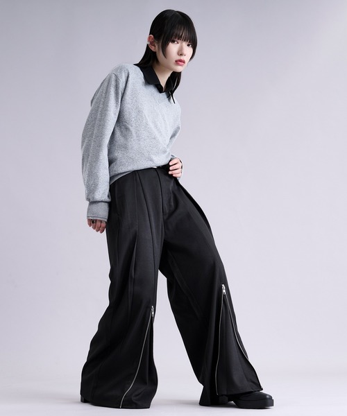 Ellno Loset(エルノロゼット)の「フロントジップタックワイドパンツ(スラックス・メンズ・チャコール/ブラック・X-SMALL/SMALL/MEDIUM/LARGE)」の10枚目の写真