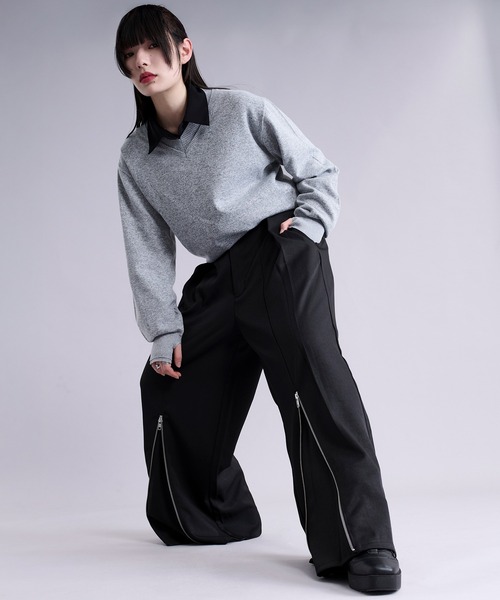 Ellno Loset(エルノロゼット)の「フロントジップタックワイドパンツ(スラックス・メンズ・チャコール/ブラック・X-SMALL/SMALL/MEDIUM/LARGE)」の7枚目の写真