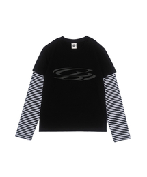 ヴィンテージサークルレイヤード長袖Tシャツ (ブラック/ホワイト)