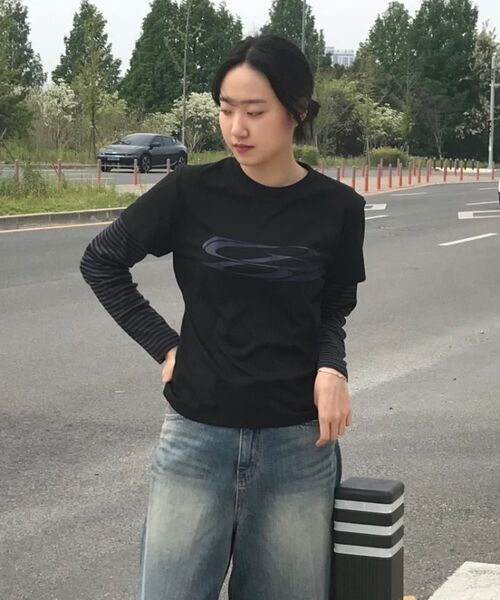 CARGOBROS FOR WOMAN(カーゴブロスフォーウィメン)の「ヴィンテージサークルレイヤード長袖Tシャツ (ブラック/ホワイト)(Tシャツ/カットソー・レディース・その他・FREE)」の6枚目の写真