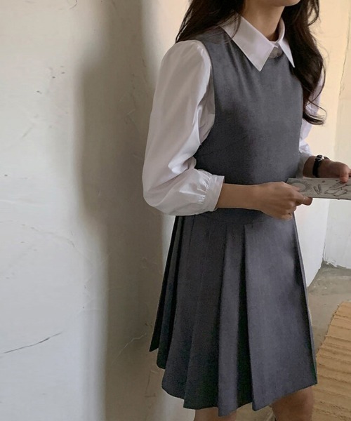 ReRe(リリ)の「プリーツ切替ジャンパースカート(ジャンパースカート・レディース・グレー/ブラック・FREE)」の4枚目の写真