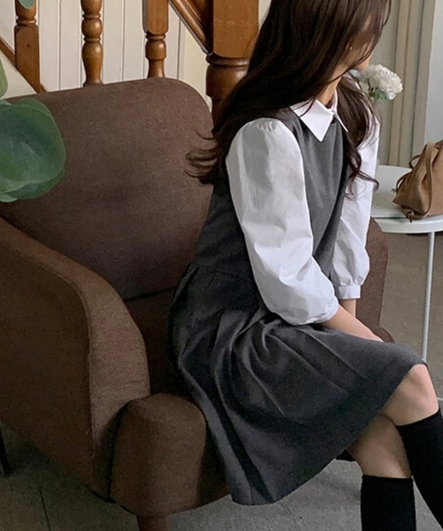ReRe(リリ)の「プリーツ切替ジャンパースカート(ジャンパースカート・レディース・グレー/ブラック・FREE)」の7枚目の写真