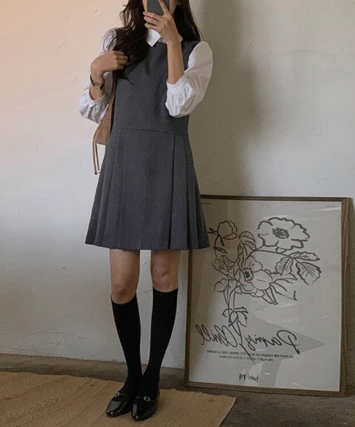 ReRe(リリ)の「プリーツ切替ジャンパースカート(ジャンパースカート・レディース・グレー/ブラック・FREE)」の9枚目の写真