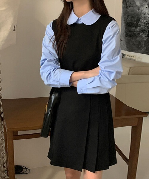 ReRe(リリ)の「プリーツ切替ジャンパースカート(ジャンパースカート・レディース・グレー/ブラック・FREE)」の10枚目の写真