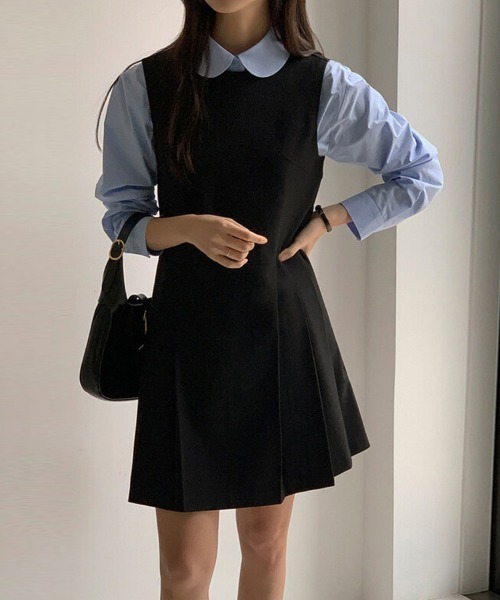 ReRe(リリ)の「プリーツ切替ジャンパースカート(ジャンパースカート・レディース・グレー/ブラック・FREE)」の13枚目の写真