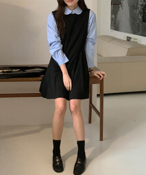 ReRe(リリ)の「プリーツ切替ジャンパースカート(ジャンパースカート・レディース・グレー/ブラック・FREE)」の14枚目の写真
