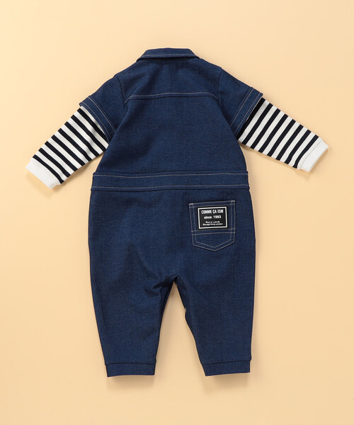 COMME CA ISM(コムサイズム)の「デニムライクストレッチ つなぎ風フェイクレイヤード ツーウェイオール(ロンパース・キッズ・ブルー・60-80cm)」の2枚目の写真