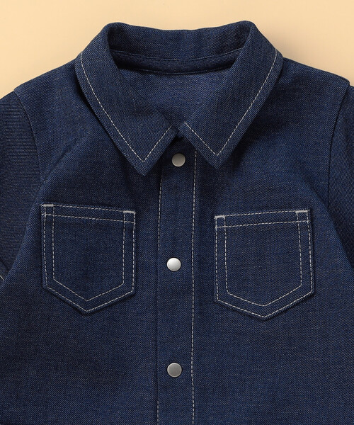 COMME CA ISM(コムサイズム)の「デニムライクストレッチ つなぎ風フェイクレイヤード ツーウェイオール(ロンパース・キッズ・ブルー・60-80cm)」の3枚目の写真