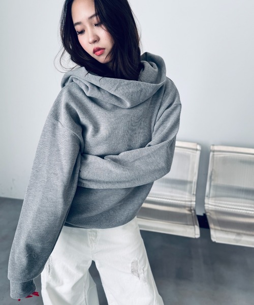y2k Volume Neck Hoodie ボリュームネック　パーカー セール】【NO ID.】Volume Neck Half Zip Parka / ボリューム ネック