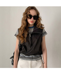 Half Zip-Up String Cropped Vest
