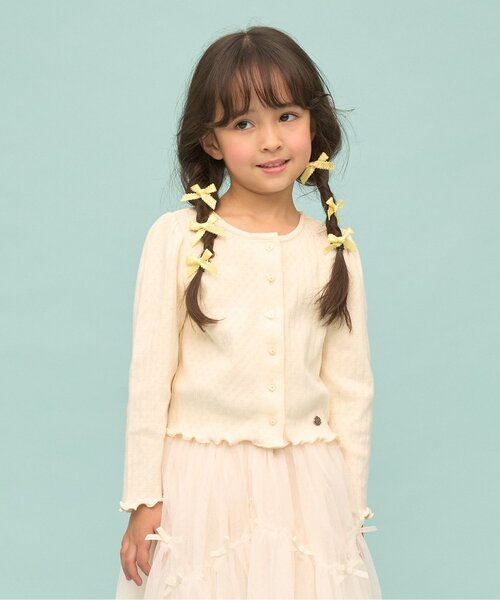 Lycee mine(リセマイン)の「【UV加工】パターンメッシュカーディガン(カーディガン/ボレロ・キッズ・ラベンダー/ネイビー/ピンク/トップグレー/アイボリー/ブラック/ブルーグレー・150cm/130cm/140cm/120cm/110cm/100cm)」の2枚目の写真