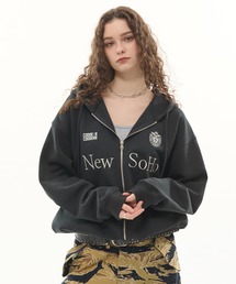 CODDERR（コーダー）の「【CODDERR】ゲームロゴ刺繍 ドローコード オーバーサイズ ショート丈ジップパーカー（パーカー）」