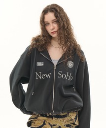 CODDERR（コーダー）の「【CODDERR】ゲームロゴ刺繍 ドローコード オーバーサイズ ショート丈ジップパーカー（パーカー）」