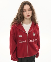 CODDERR（コーダー）の「【CODDERR】ゲームロゴ刺繍 ドローコード オーバーサイズ ショート丈ジップパーカー（パーカー）」