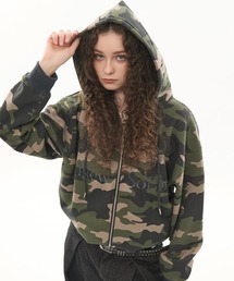 CODDERR（コーダー）の「【CODDERR】ゲームロゴ刺繍 ドローコード オーバーサイズ ショート丈ジップパーカー（パーカー）」