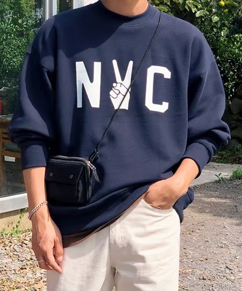 NOWLE（ノウル）の「【NOWLE】NYC ピースロゴ カレッジグラフィック クルーネック スウェット / トレーナー（スウェット・メンズ・アッシュグレー/ダークネイビー・SMALL/MEDIUM/LARGE/X-LARGE）」の17枚目の写真