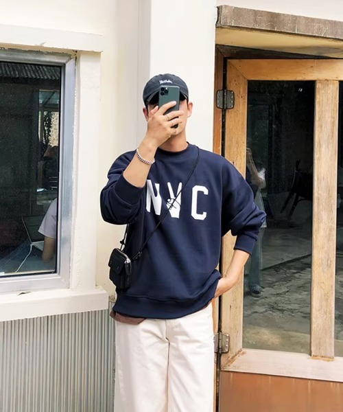 NOWLE（ノウル）の「【NOWLE】NYC ピースロゴ カレッジグラフィック クルーネック スウェット / トレーナー（スウェット・メンズ・アッシュグレー/ダークネイビー・SMALL/MEDIUM/LARGE/X-LARGE）」の20枚目の写真