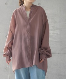 バンドカラーぽわん袖シアーシャツ