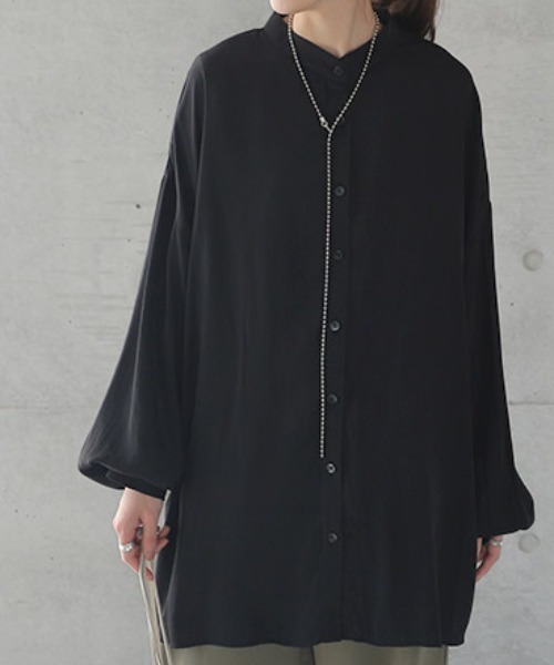 HUG.U(ハグユー)の「バンドカラーぽわん袖シアーシャツ(シャツ/ブラウス・レディース・ベージュ/ブラック/グリーン/ホワイト/ブラウン・FREE)」の14枚目の写真