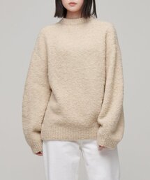 ウィメンズブークルリラックスクルーネックニット[クリームベージュ]