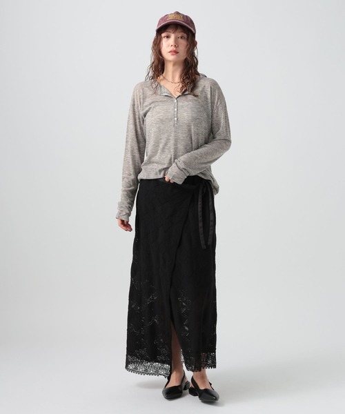 BAYFLOW（ベイフロー）の「[トレンドアイテム]シアーリブヘンリープルオーバー（Tシャツ/カットソー・レディース・チャコール/ヘザーグレー/オフホワイト・FREE）」の9枚目の写真