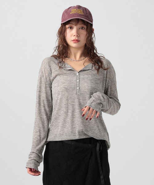 BAYFLOW（ベイフロー）の「[トレンドアイテム]シアーリブヘンリープルオーバー（Tシャツ/カットソー・レディース・チャコール/ヘザーグレー/オフホワイト・FREE）」の11枚目の写真